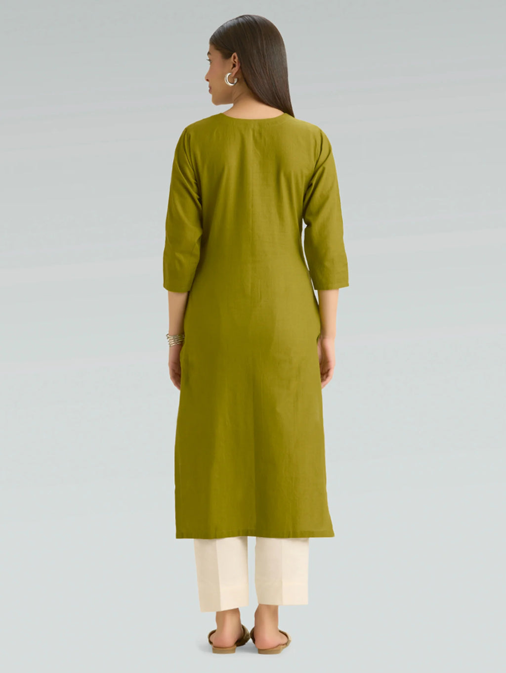 Citron Green Embroidered Pure Cotton Kurta