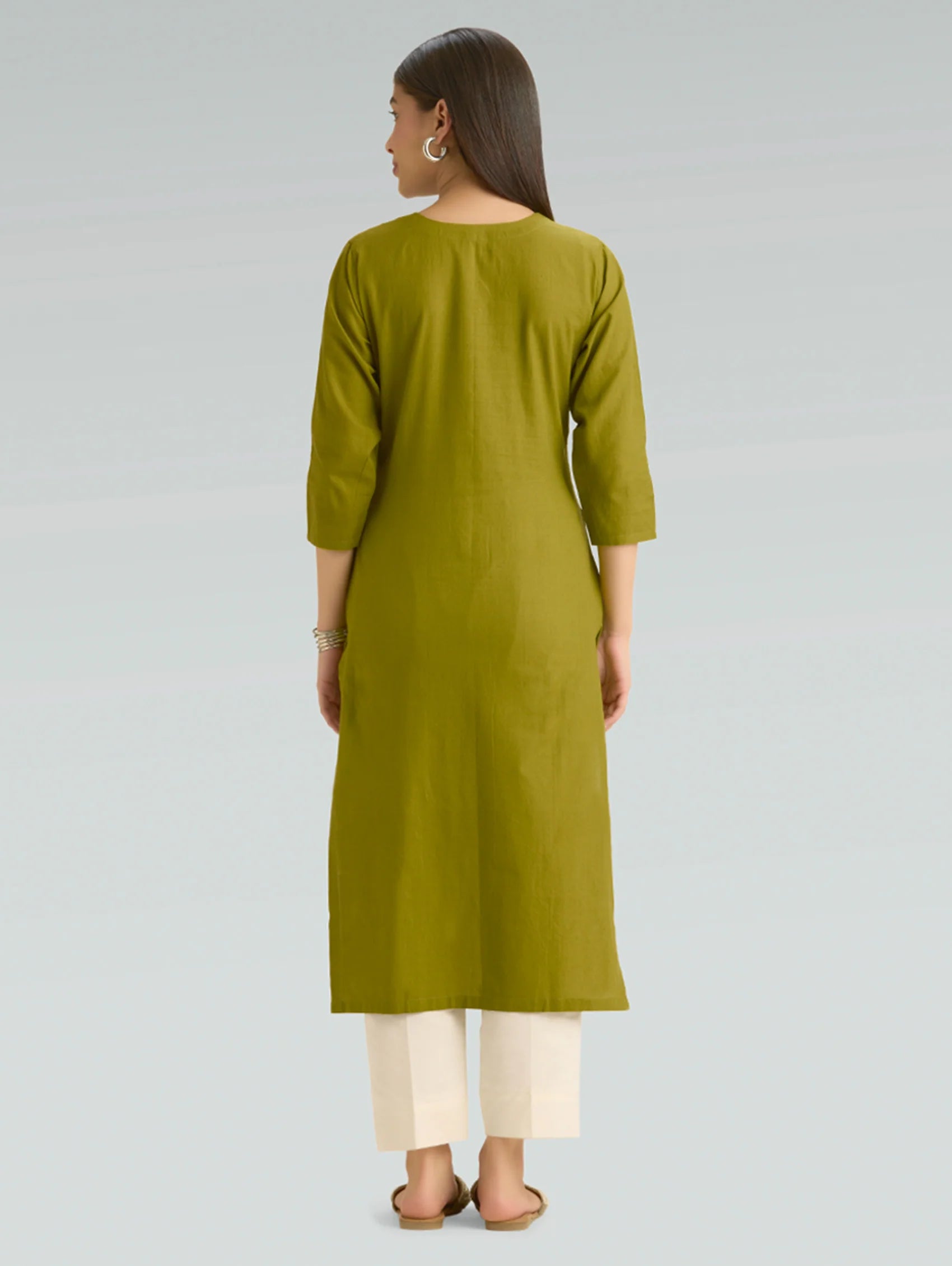 Citron Green Embroidered Pure Cotton Kurta