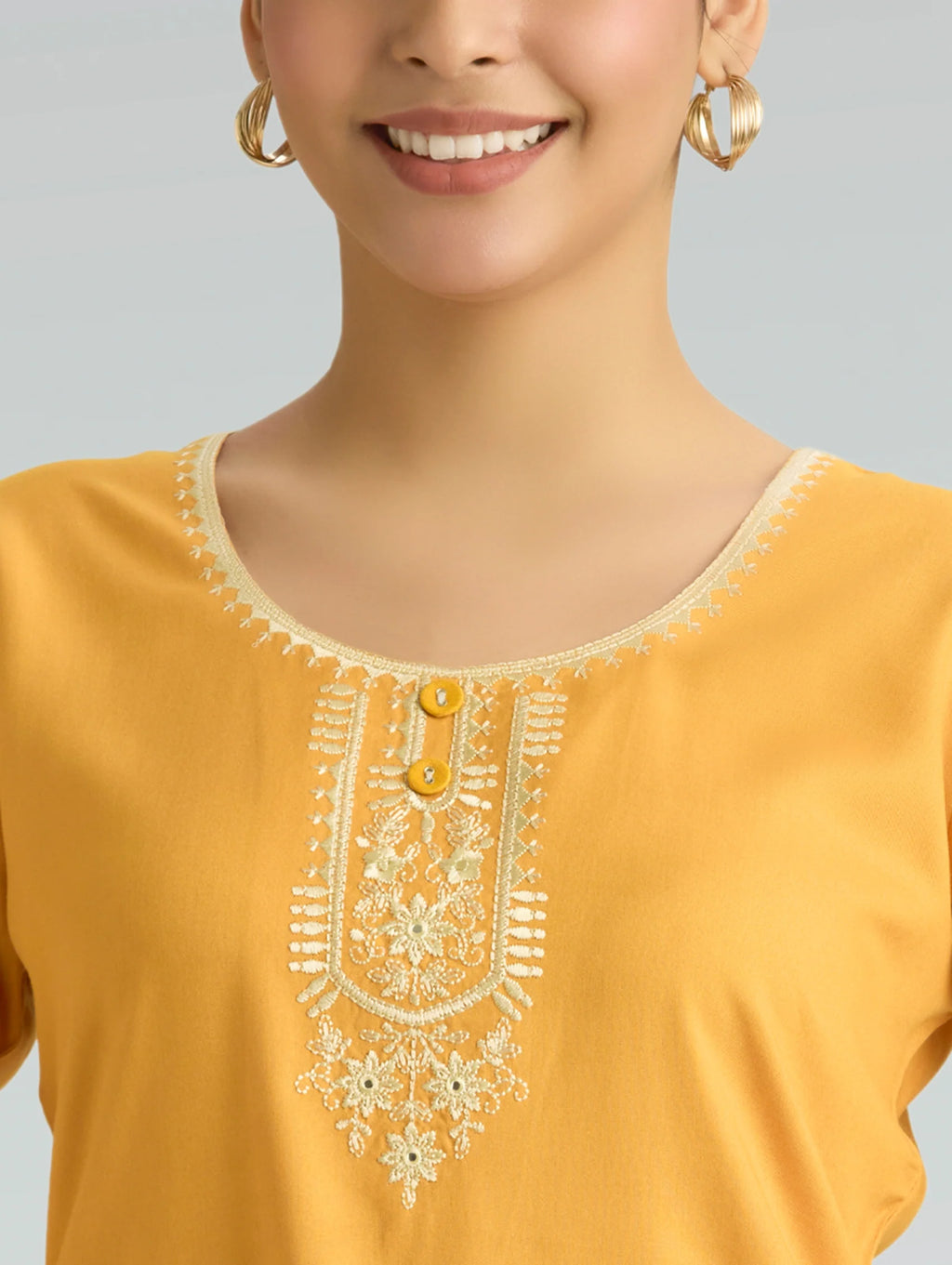Saffron Mango Embroidered Viscose Rayon Tunic