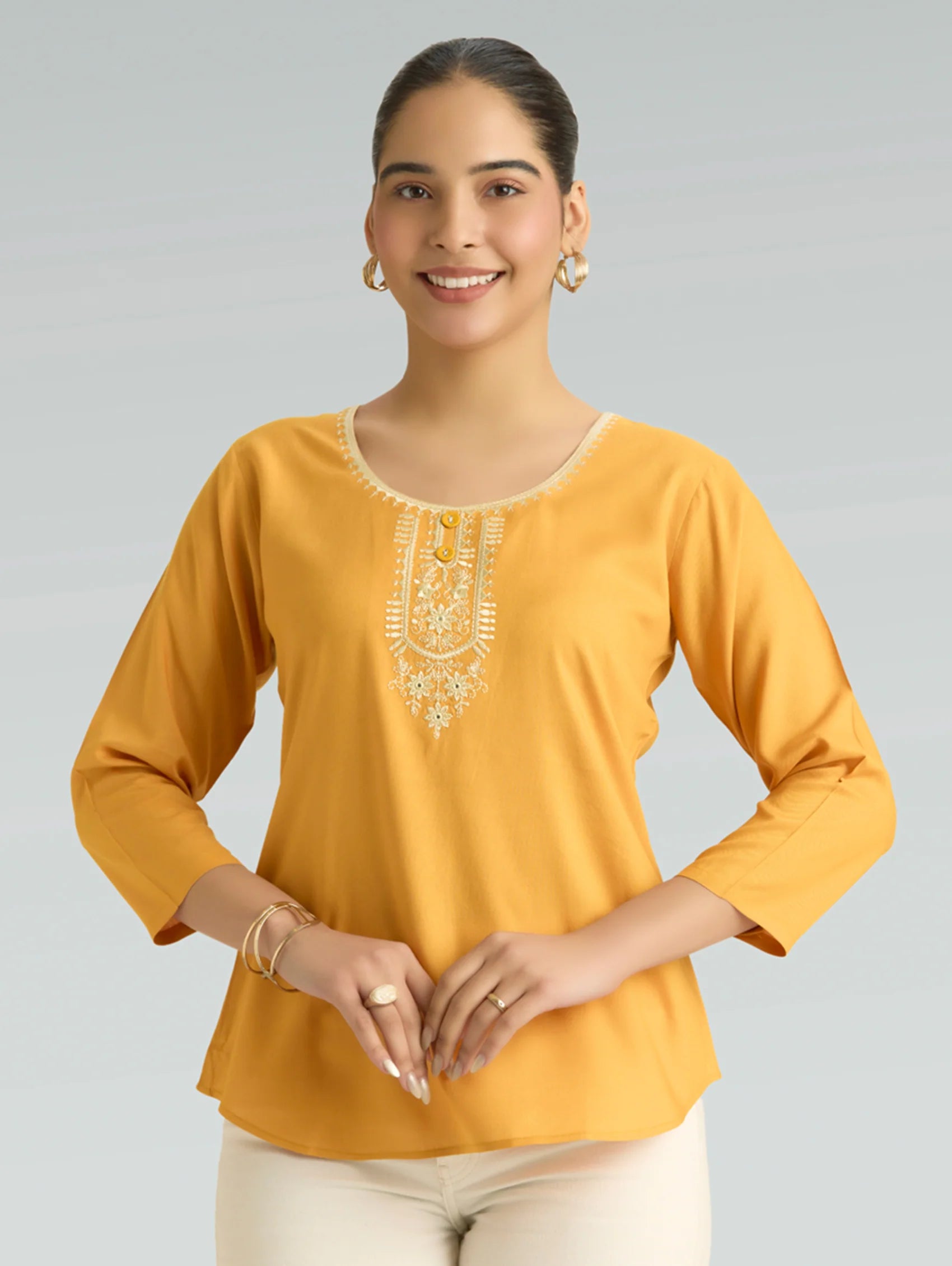 Saffron Mango Embroidered Viscose Rayon Tunic