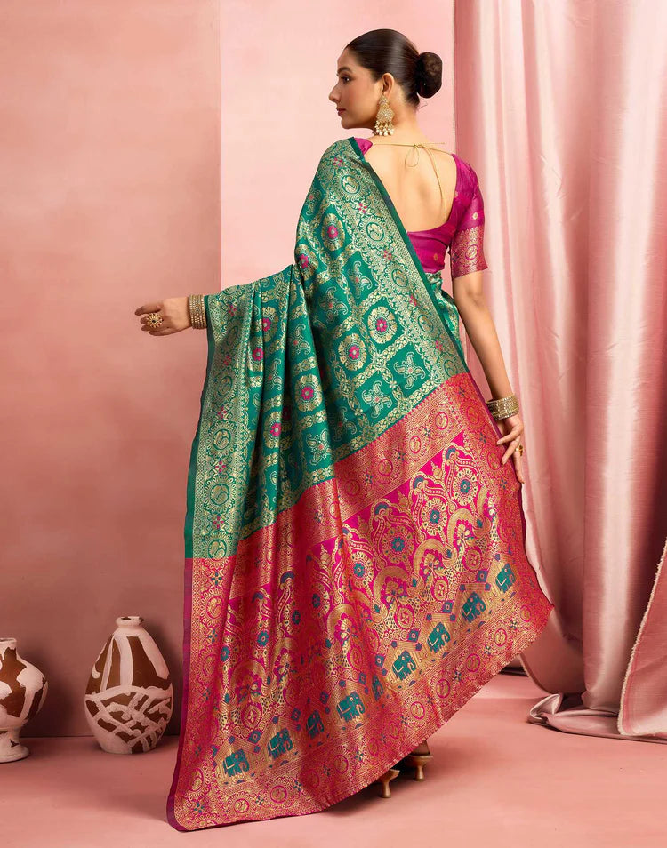 Teal Green Silk Woven Banarasi Saree