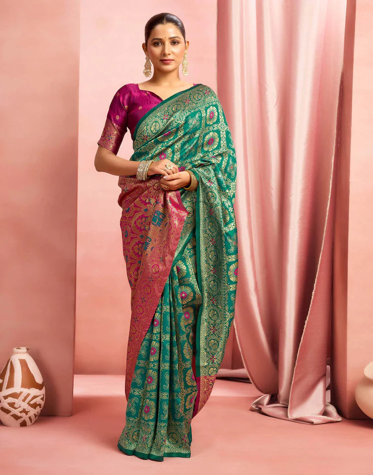 Teal Green Silk Woven Banarasi Saree