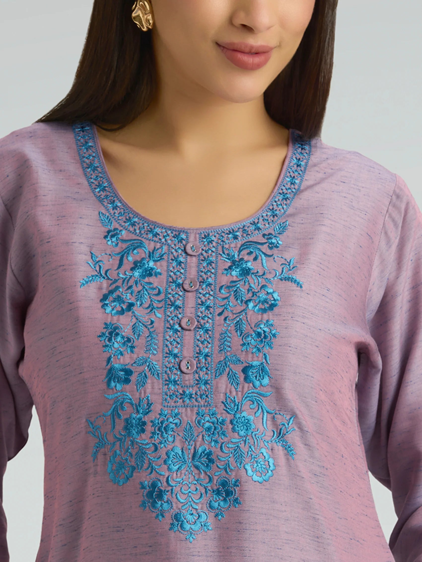 Pastel Purple Floral Embroidered Viscose Kurta