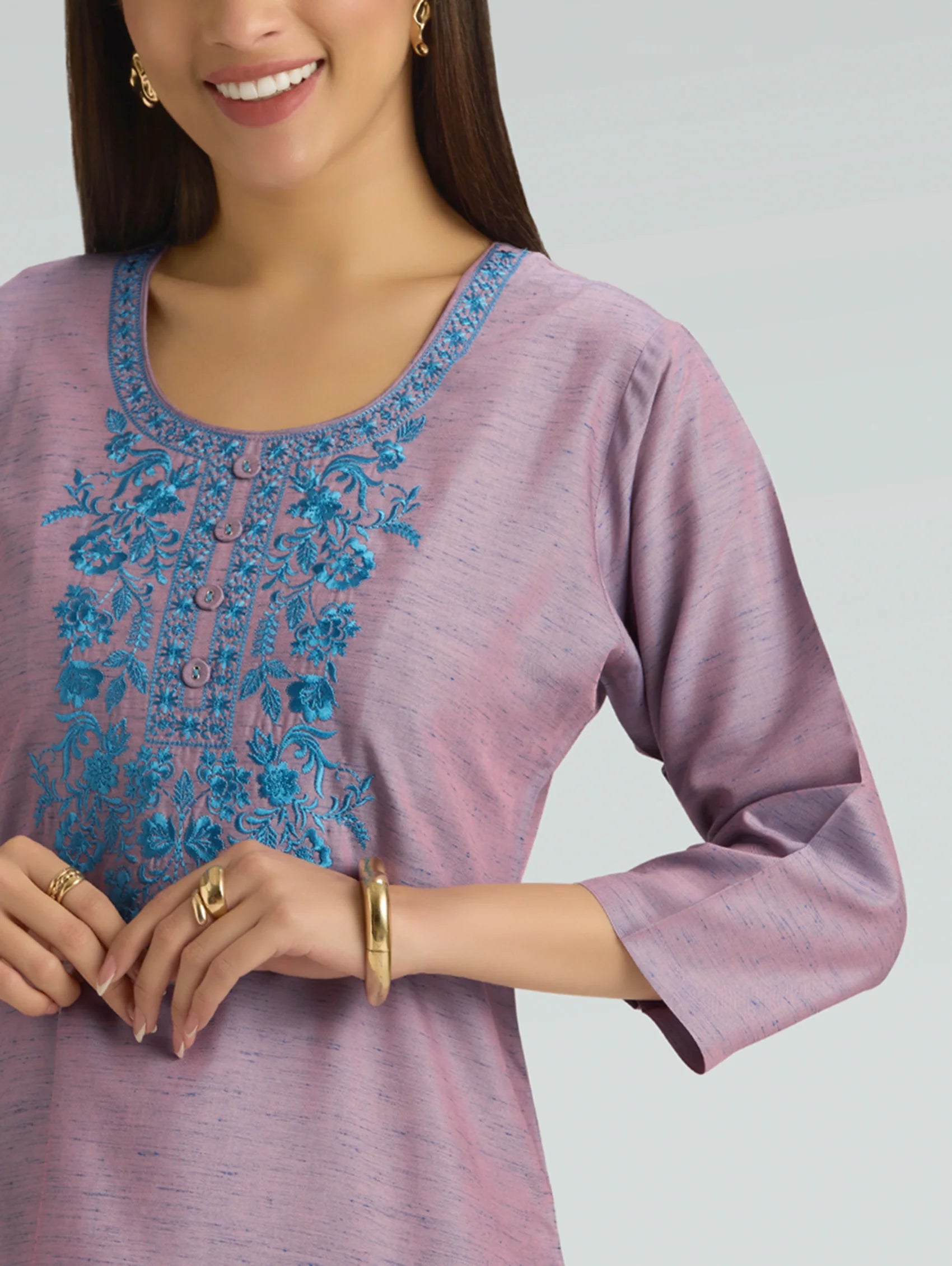 Pastel Purple Floral Embroidered Viscose Kurta