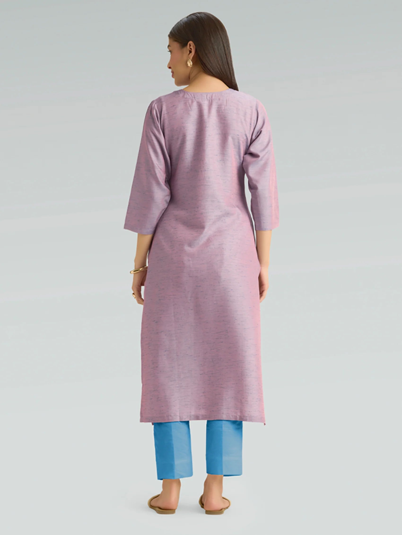 Pastel Purple Floral Embroidered Viscose Kurta