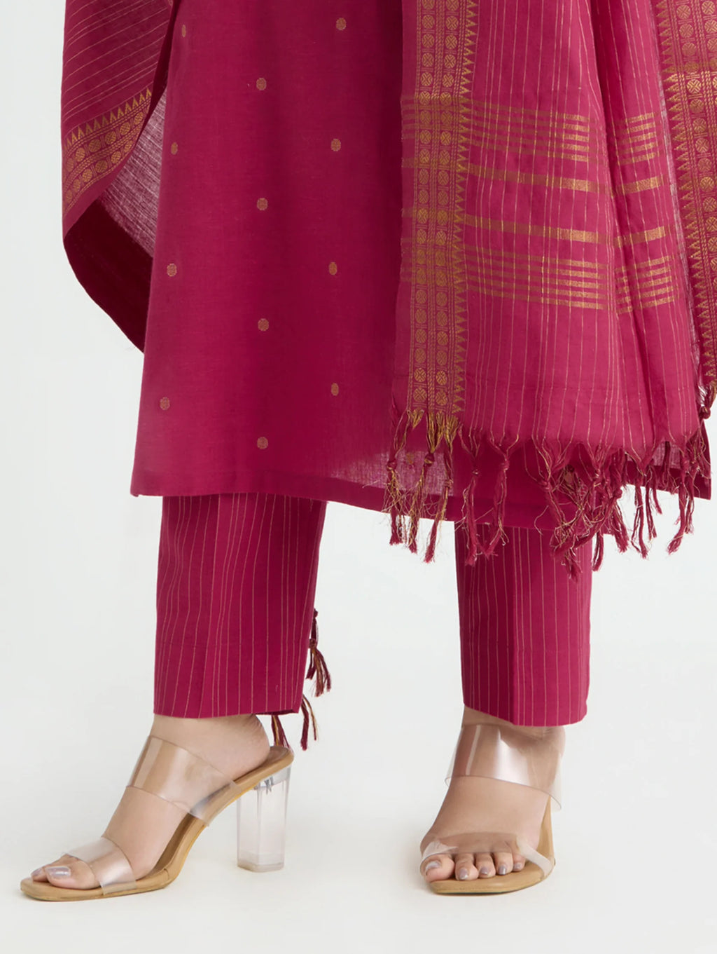 Rogue Pink Embroidered Zari-Jamdani Pure Cotton Suit Set with Dupatta