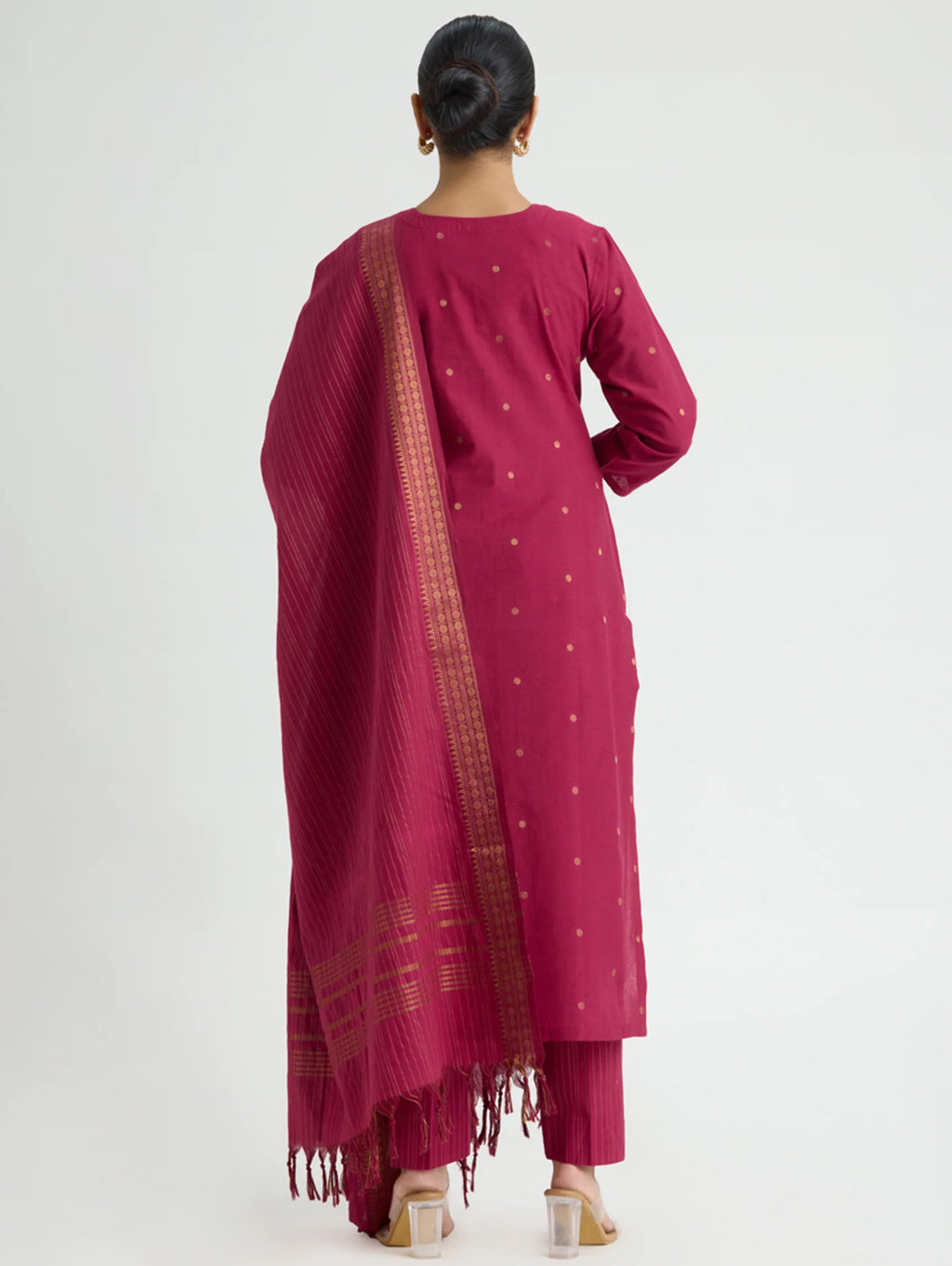 Rogue Pink Embroidered Zari-Jamdani Pure Cotton Suit Set with Dupatta