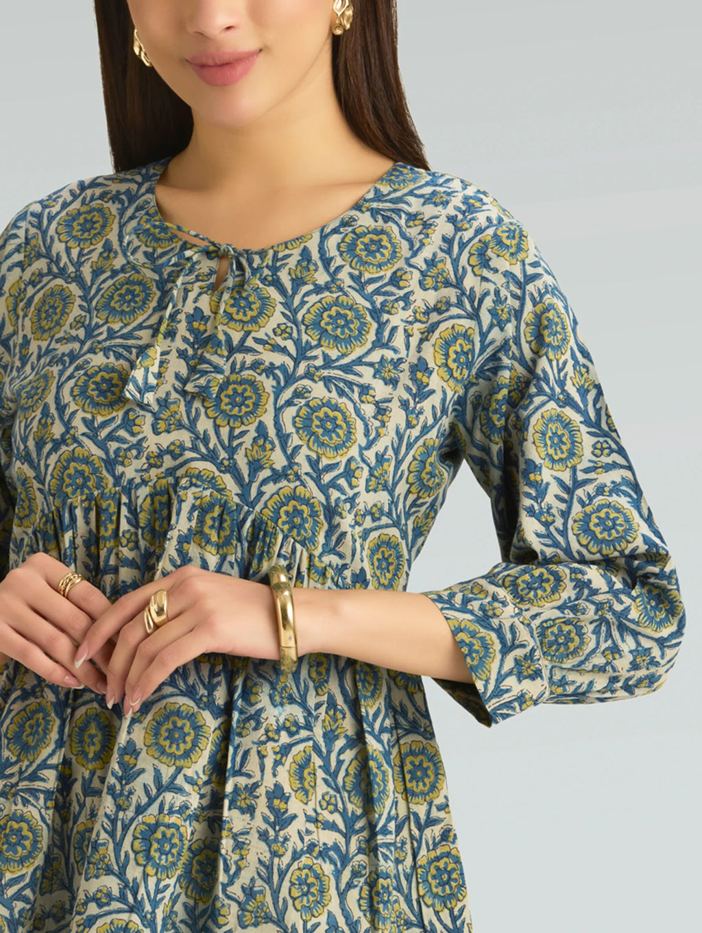 Marble Blue Hand-Block Printed Pure Cotton Tunic