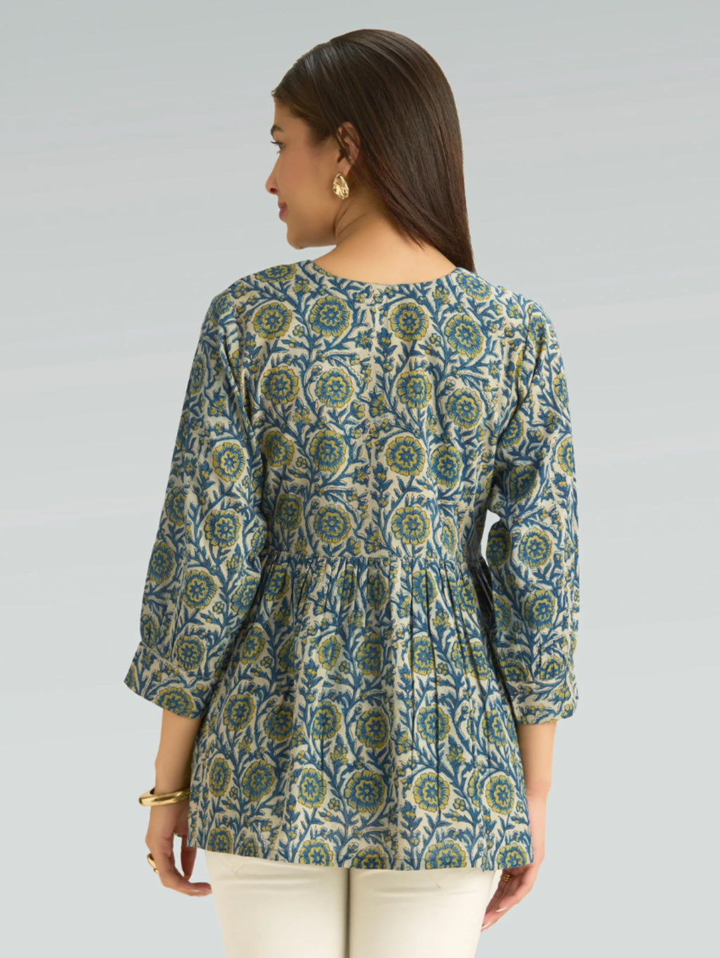 Marble Blue Hand-Block Printed Pure Cotton Tunic