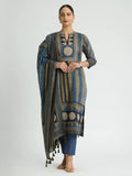 Blue Bayoux Embellished Print Pure Cotton Suit Set with Dupatta