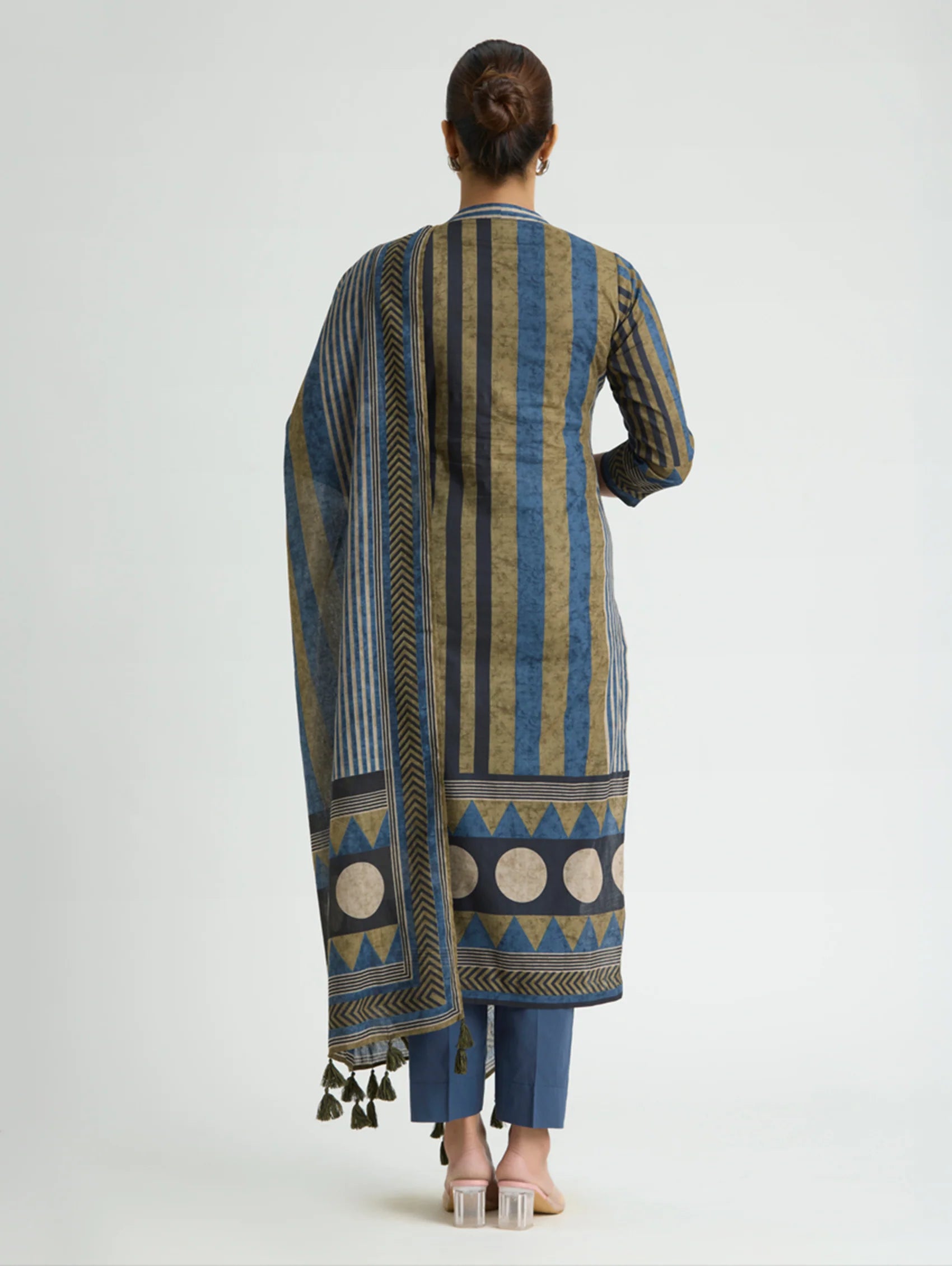 Blue Bayoux Embellished Print Pure Cotton Suit Set with Dupatta