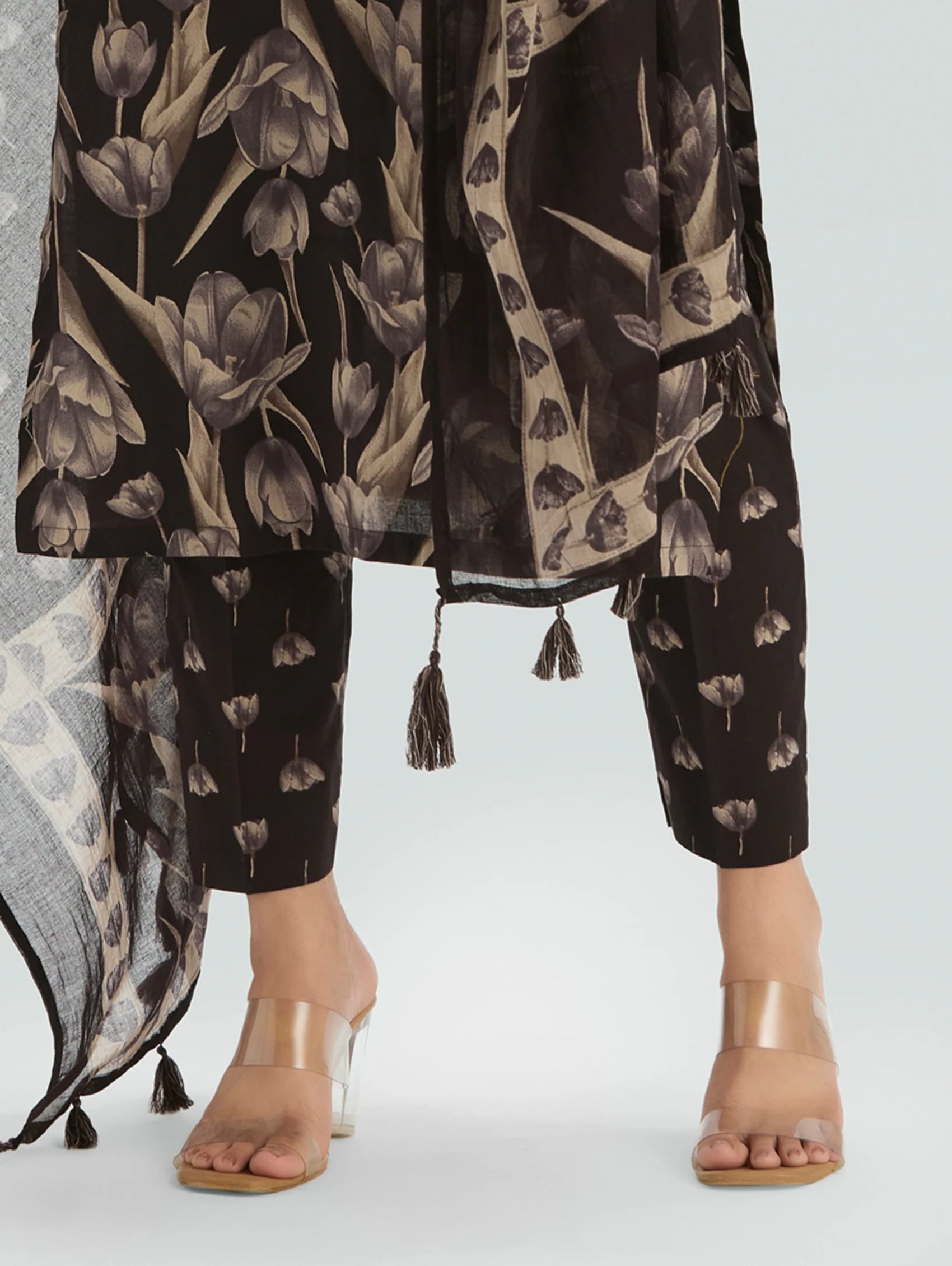 Purple Taupe Embroidered Pure Cotton Suit Set with Dupatta