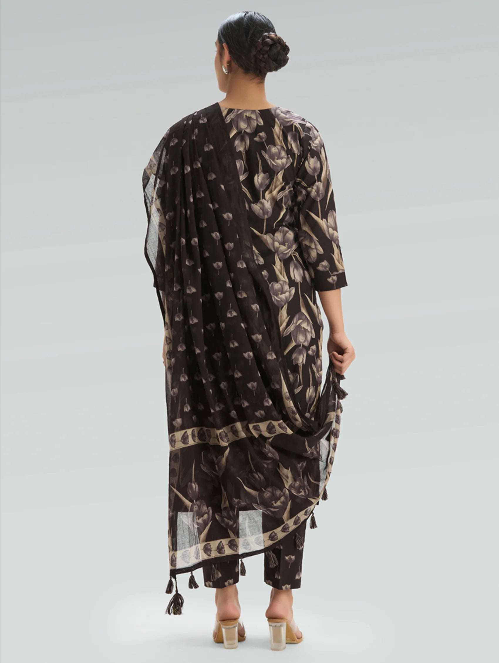 Purple Taupe Embroidered Pure Cotton Suit Set with Dupatta