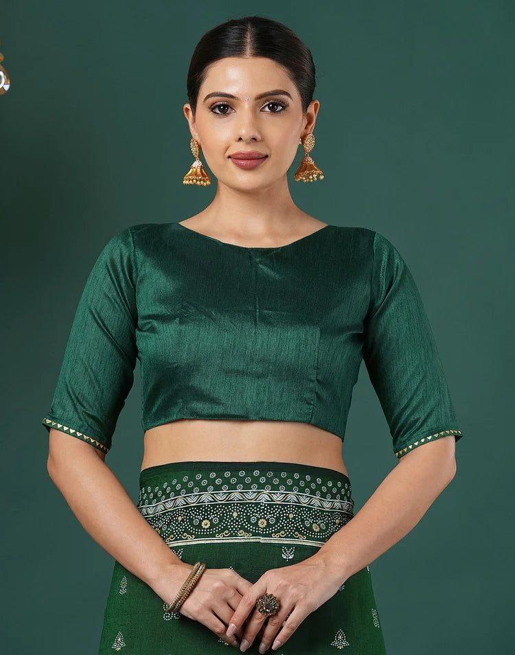 Bottle Green Silk Printed Saree