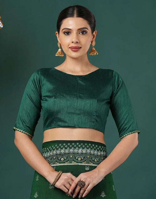 Bottle Green Silk Printed Saree