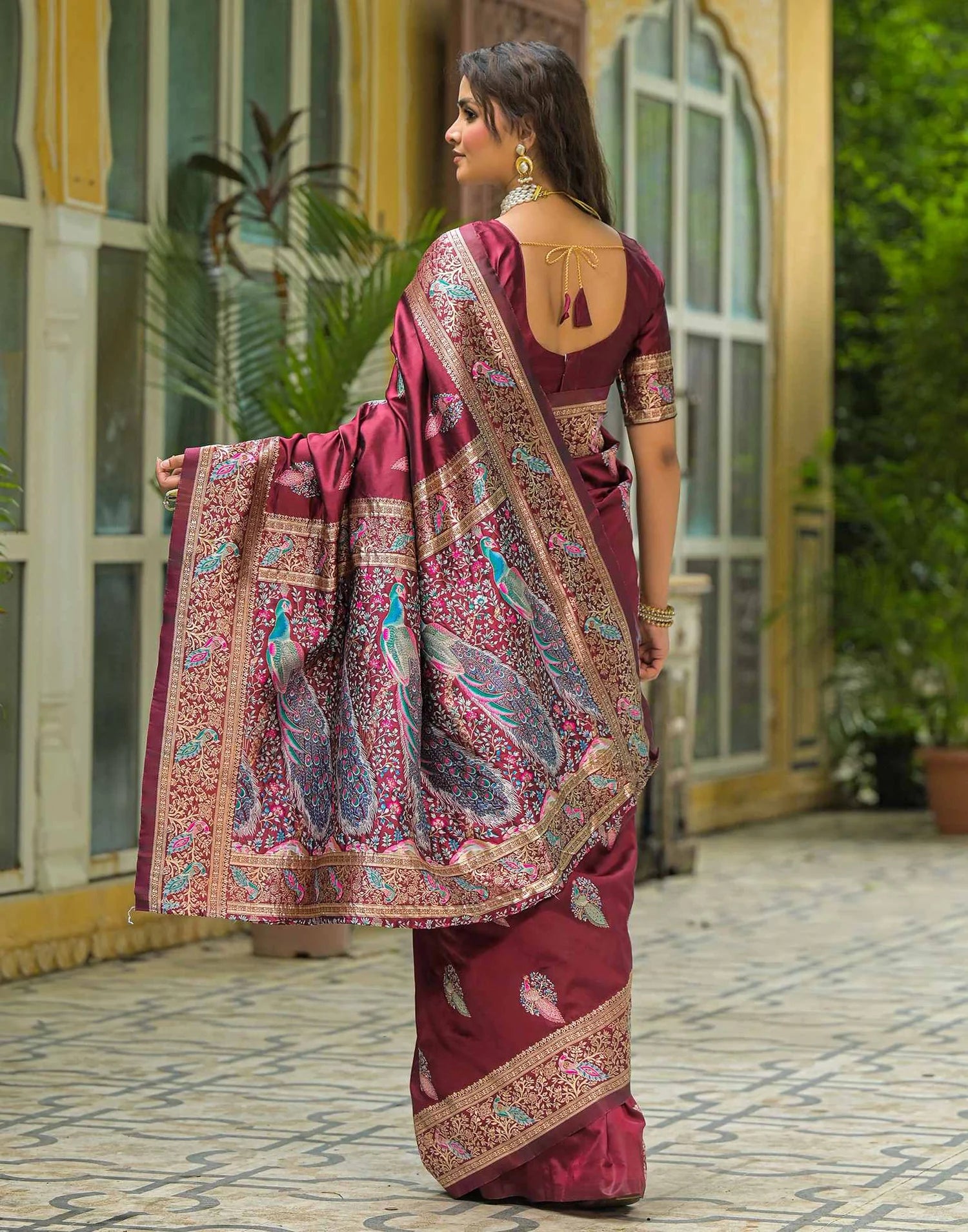 Maroon Silk Woven Banarasi Saree