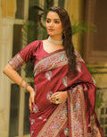 Maroon Silk Woven Banarasi Saree
