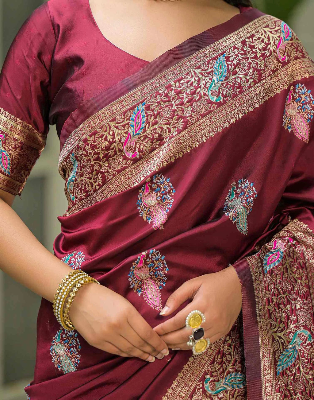 Maroon Silk Woven Banarasi Saree