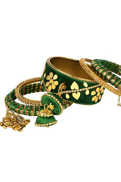I Jewels Gold Plated Traditional Velvet Matching Embellishments Work & Latkan Detailing Bangles Chuda Bangle Set for Bridal/Women