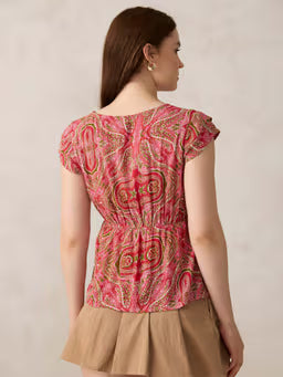 Pink Printed Crinkled Top