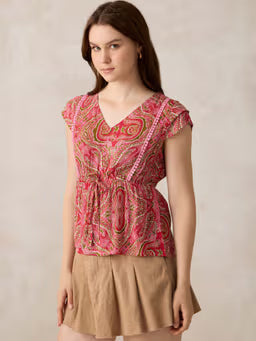 Pink Printed Crinkled Top