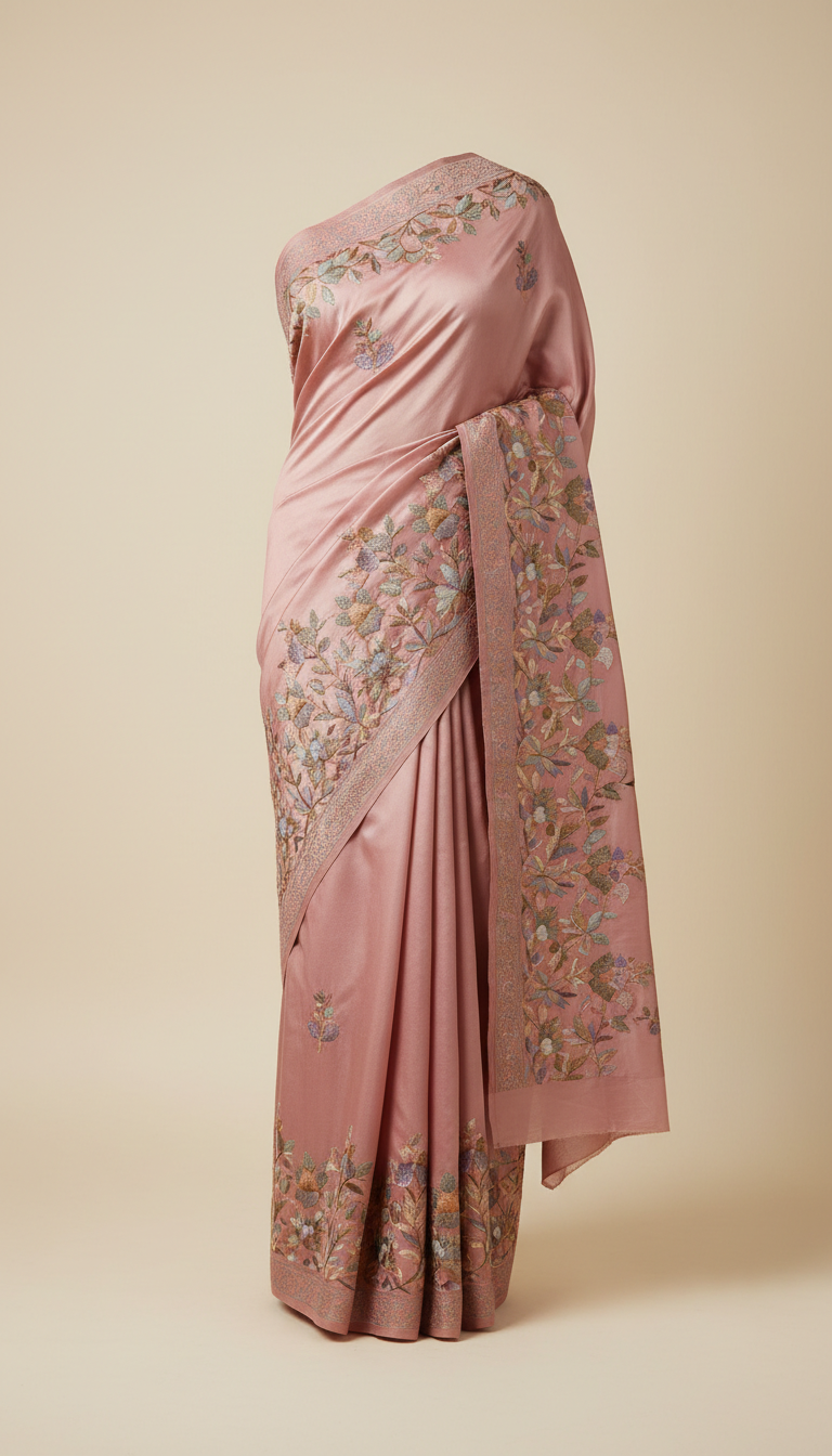 Muted Rose Embroidered Silk Saree