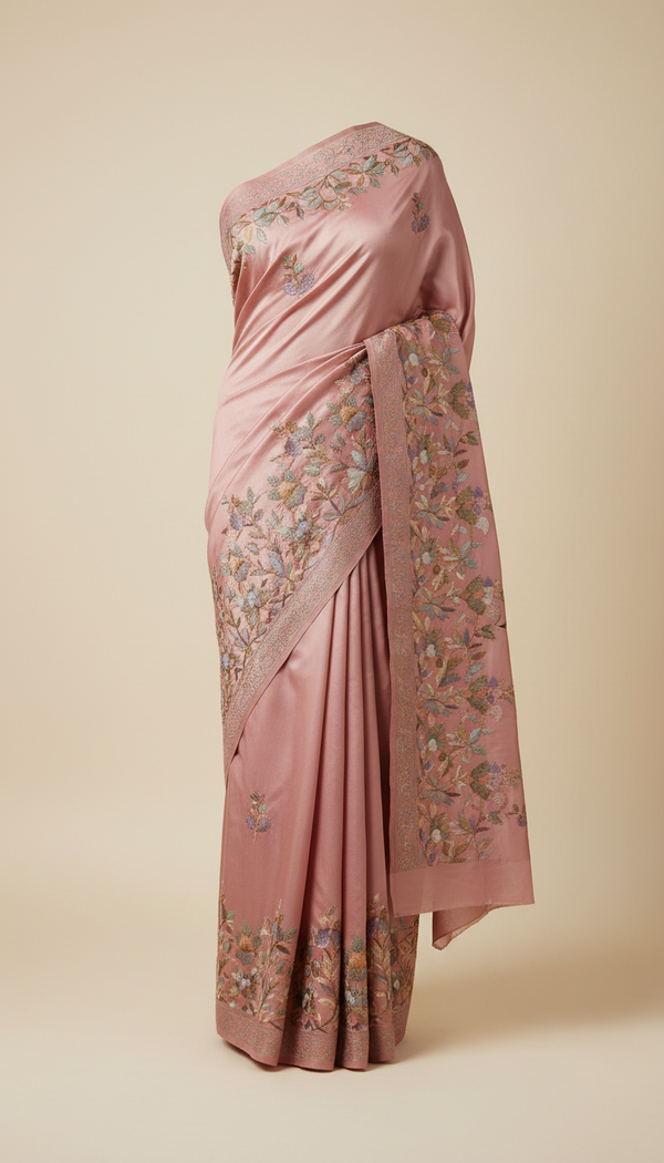 Muted Rose Embroidered Silk Saree