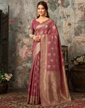 Dark Mauve Silk Woven Banarasi Saree
