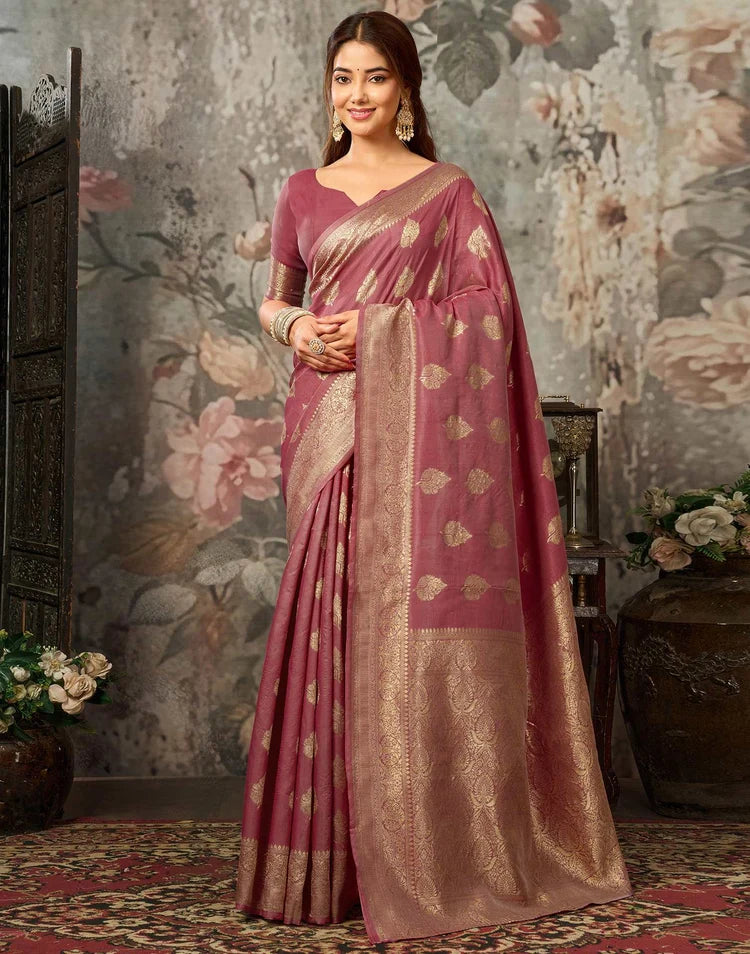 Dark Mauve Silk Woven Banarasi Saree