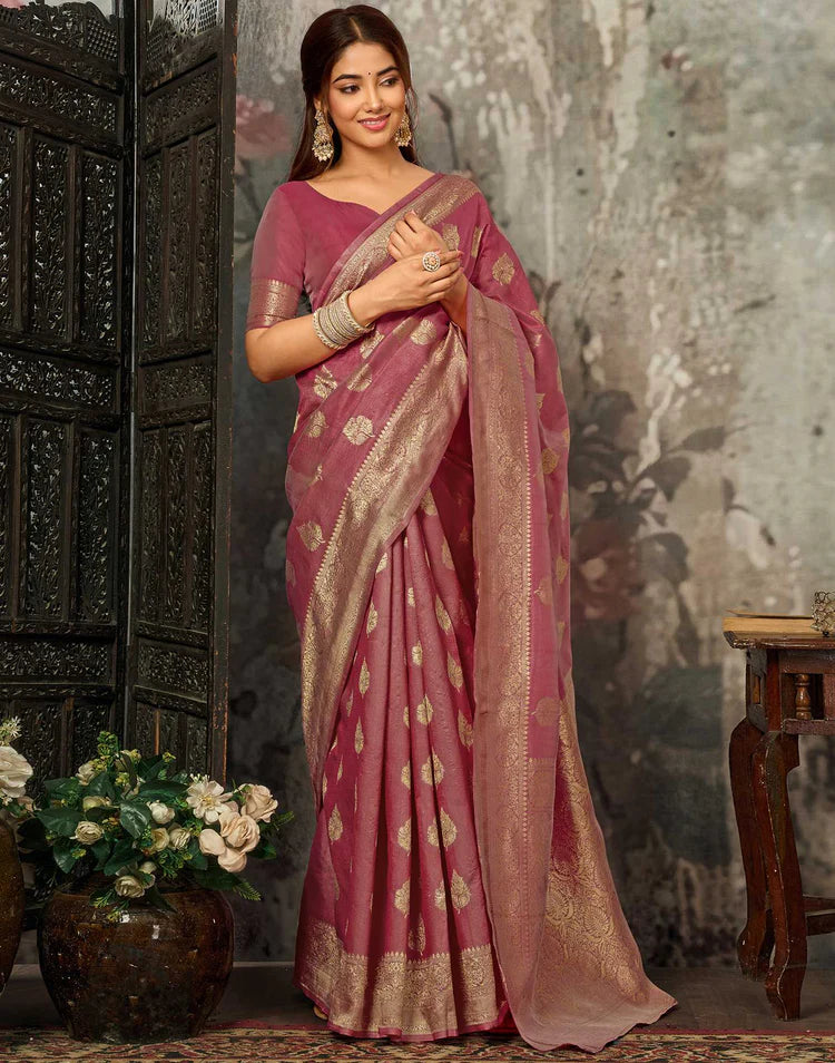 Dark Mauve Silk Woven Banarasi Saree