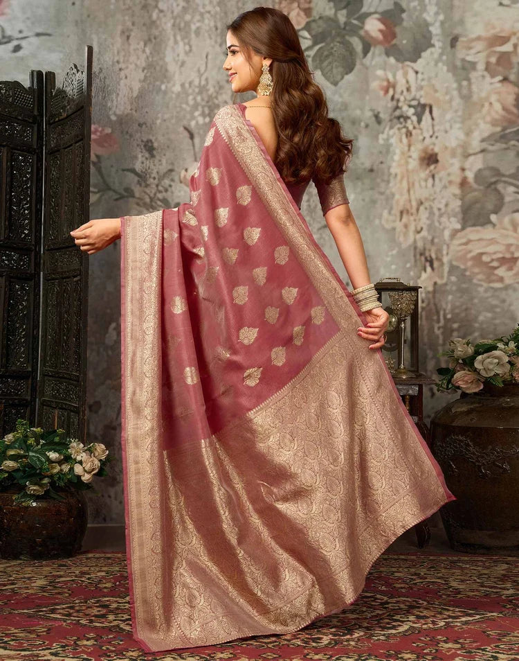 Dark Mauve Silk Woven Banarasi Saree