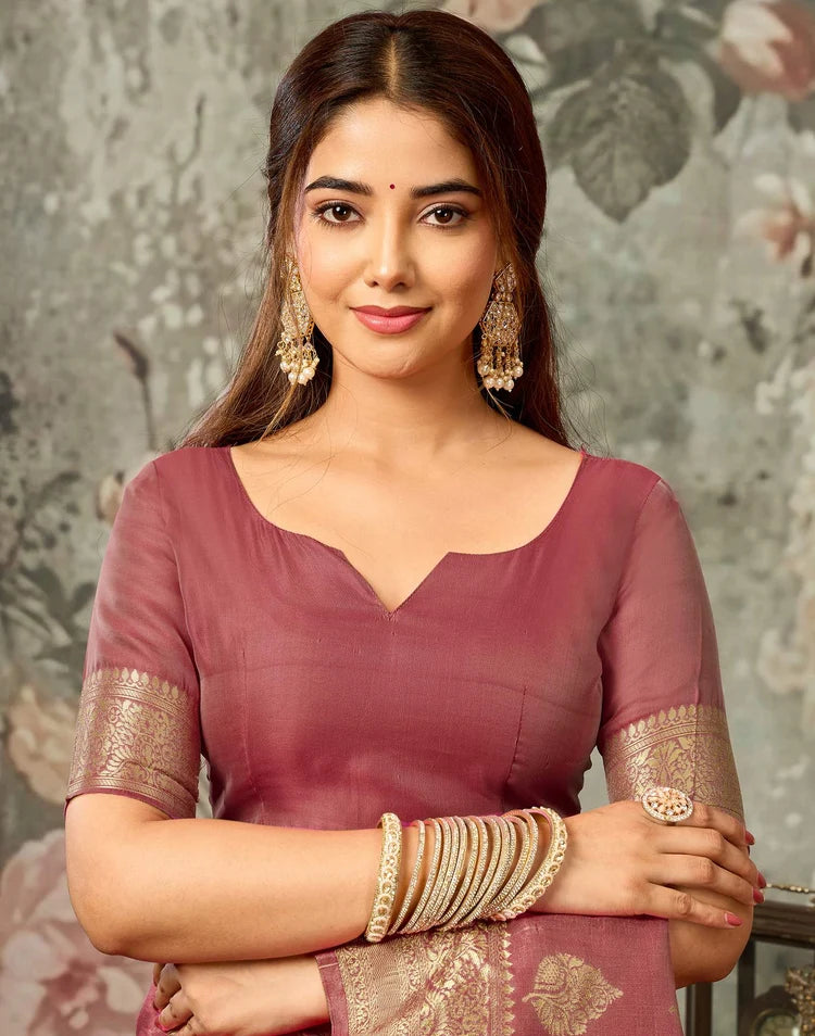 Dark Mauve Silk Woven Banarasi Saree