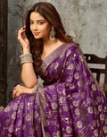 Magenta Silk Woven Banarasi Saree