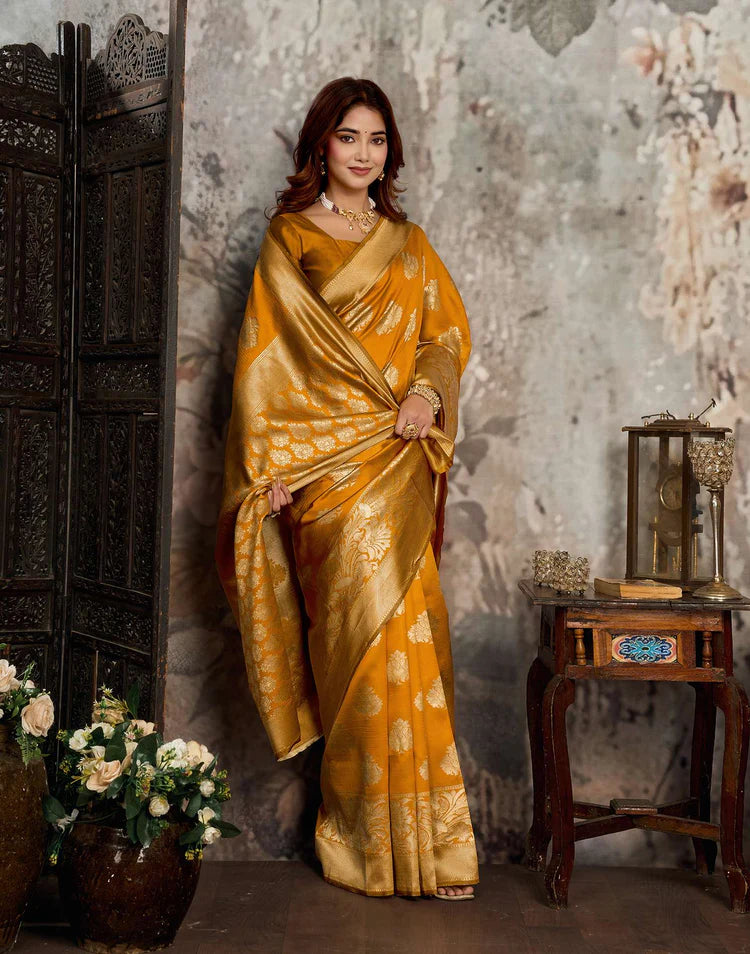 Yellow Silk Woven Banarasi Saree