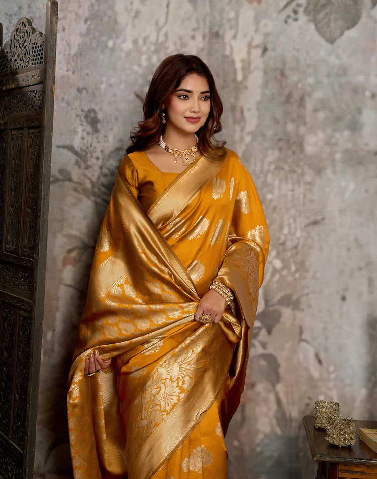 Yellow Silk Woven Banarasi Saree