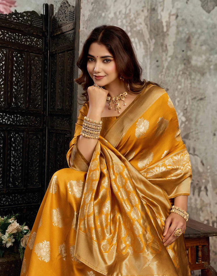 Yellow Silk Woven Banarasi Saree