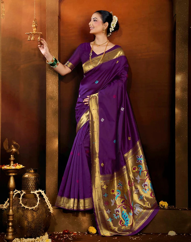 Purple Silk Woven Paithani Saree
