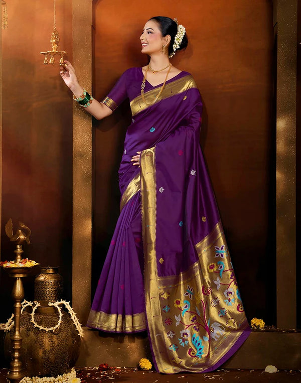 Purple Silk Woven Paithani Saree