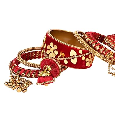 I Jewels Gold Plated Traditional Velvet Matching Embellishments Work & Latkan Detailing Bangles Chuda Bangle Set for Bridal/Women