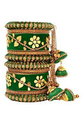 I Jewels Gold Plated Traditional Velvet Matching Embellishments Work & Latkan Detailing Bangles Chuda Bangle Set for Bridal/Women