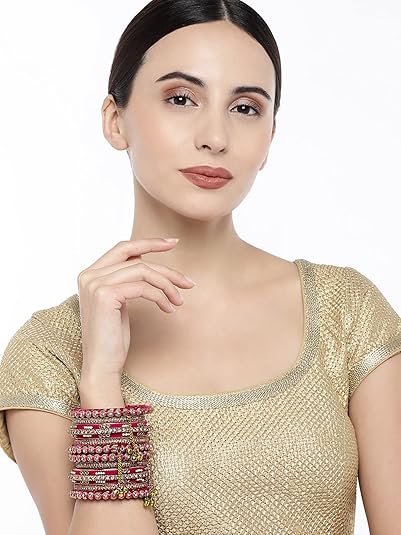 Peora Gold Plated Faux Kundan Studded Ethnic Bangles With Latkan Jewellery Gift for Women | Size - 2.6 inch