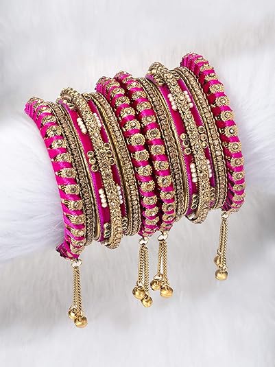 Peora Gold Plated Faux Kundan Studded Ethnic Bangles With Latkan Jewellery Gift for Women | Size - 2.6 inch