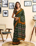 Ready To Wear Green Cotton Printed Saree