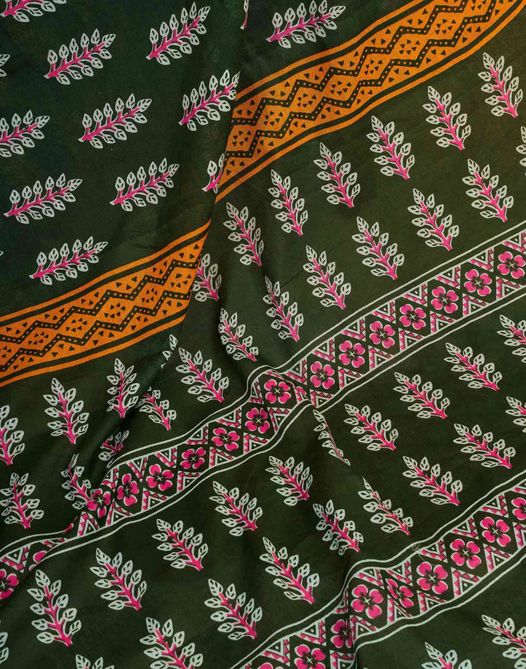 Ready To Wear Green Cotton Printed Saree