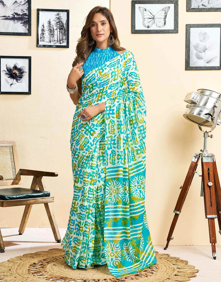 Ready To Wear Brown Cotton Printed Saree
