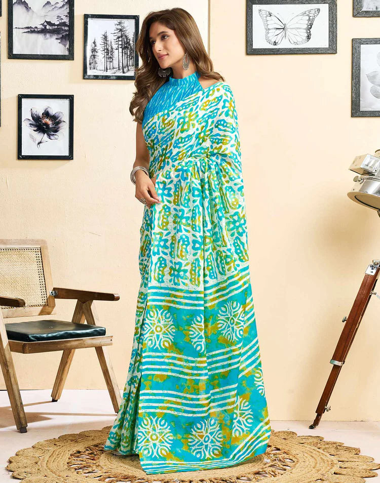 Ready To Wear Multicoloured Cotton Printed Saree With Pocket