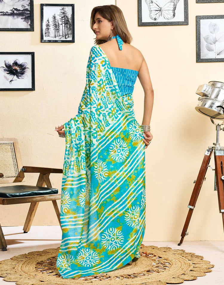 Ready To Wear Brown Cotton Printed Saree