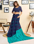 Ready To Wear Blue Cotton Printed Saree With Pocket