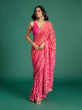 Global Gypsy Bandhani Print & Diamond Fuchsia Saree with Unstitched Blouse