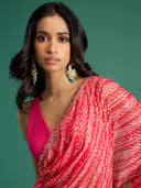 Global Gypsy Bandhani Print & Diamond Fuchsia Saree with Unstitched Blouse